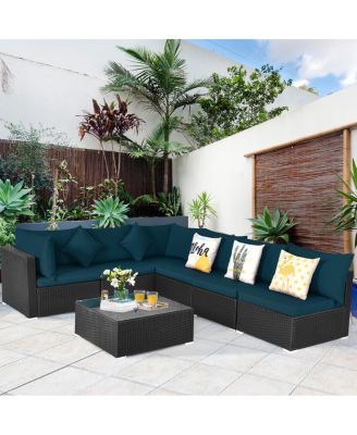 7 Pieces Sectional Wicker Furniture Sofa Set with Tempered Glass Top-Peacock