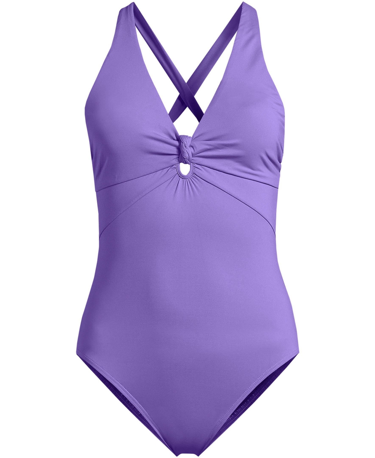 Lands' End Women's Knot Front V-neck High Leg One Piece Swimsuit