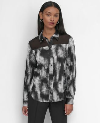 DKNY - Women's Sheer-Yoke Abstract-Print Blouse