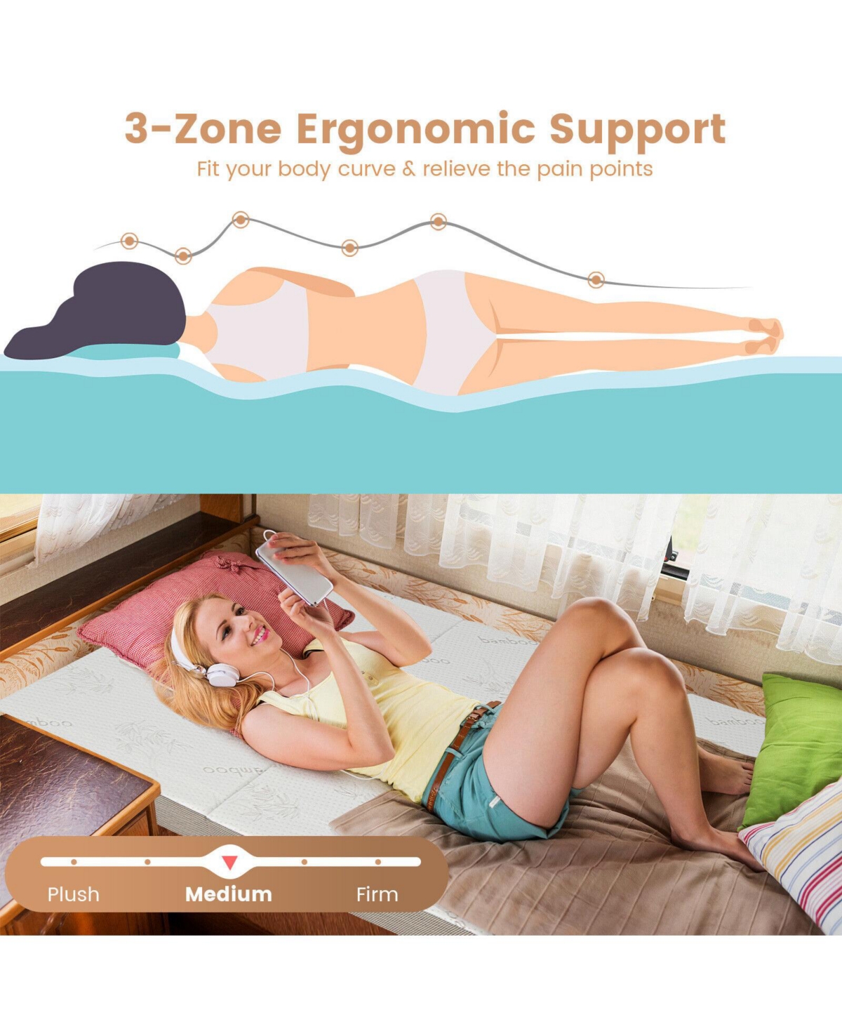 Gouun 4 Inch Tri-fold Cool Gel Memory Foam Mattress-Queen