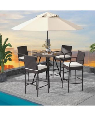 4 Pieces Outdoor PE Rattan Cushioned Barstool Set with Armrests-Set of 4