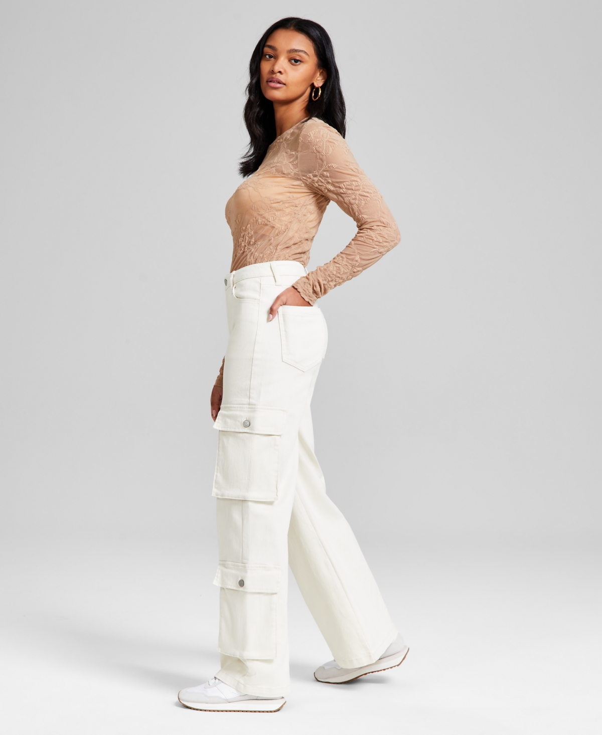 Shop And Now This Women's High-rise Wide-leg Cargo Jeans, Exclusively At Macy's In Ecru