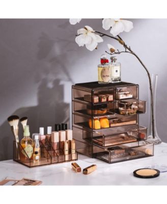 Medium Makeup Organizer Set - (3 Large / 4 Small Drawers/Top Tray) Brown