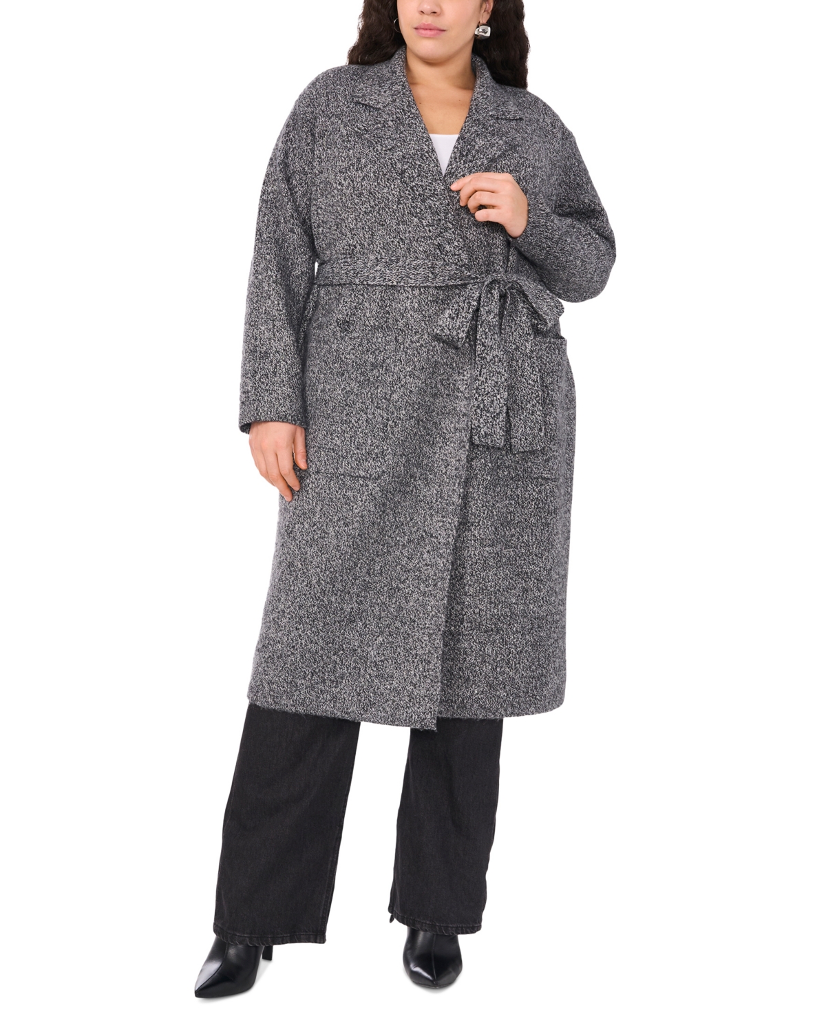 Vince Camuto Plus Size Notch-Collar Belted Cardigan, Exclusively at Macy's