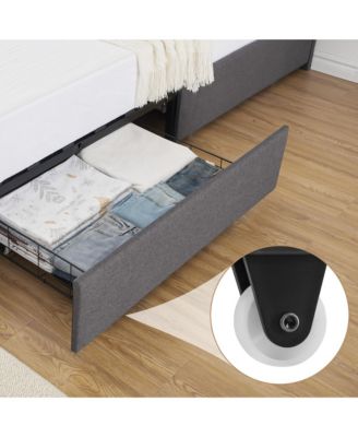 Bed Frame with Adjustable Velvet Headboard, Upholstered Bed Frame with 4 Storage Drawers, Noise-Free, No Box Spring Needed, Easy Assembly Queen