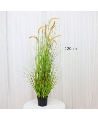 2Pcs 4Ft Artificial Grass with Pots, Wheat Grass Green Leaves Fake Plants, Realistic Foxtail Grass Pampas Grass Plants for Home Garden