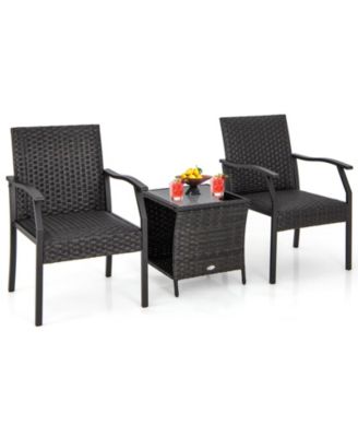 3 Piece Patio Wicker Chair Set with Quick Dry Foam Cushions All Weather
