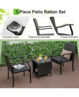 3 Piece Patio Wicker Chair Set with Quick Dry Foam Cushions All Weather