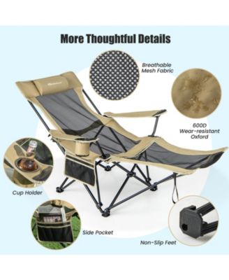 Camping Lounge Chair with Detachable Footrest Adjustable Backrest-Khaki