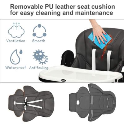 Foldable Baby High Chair with Adjustable Height, Backrest, and Detachable Tray