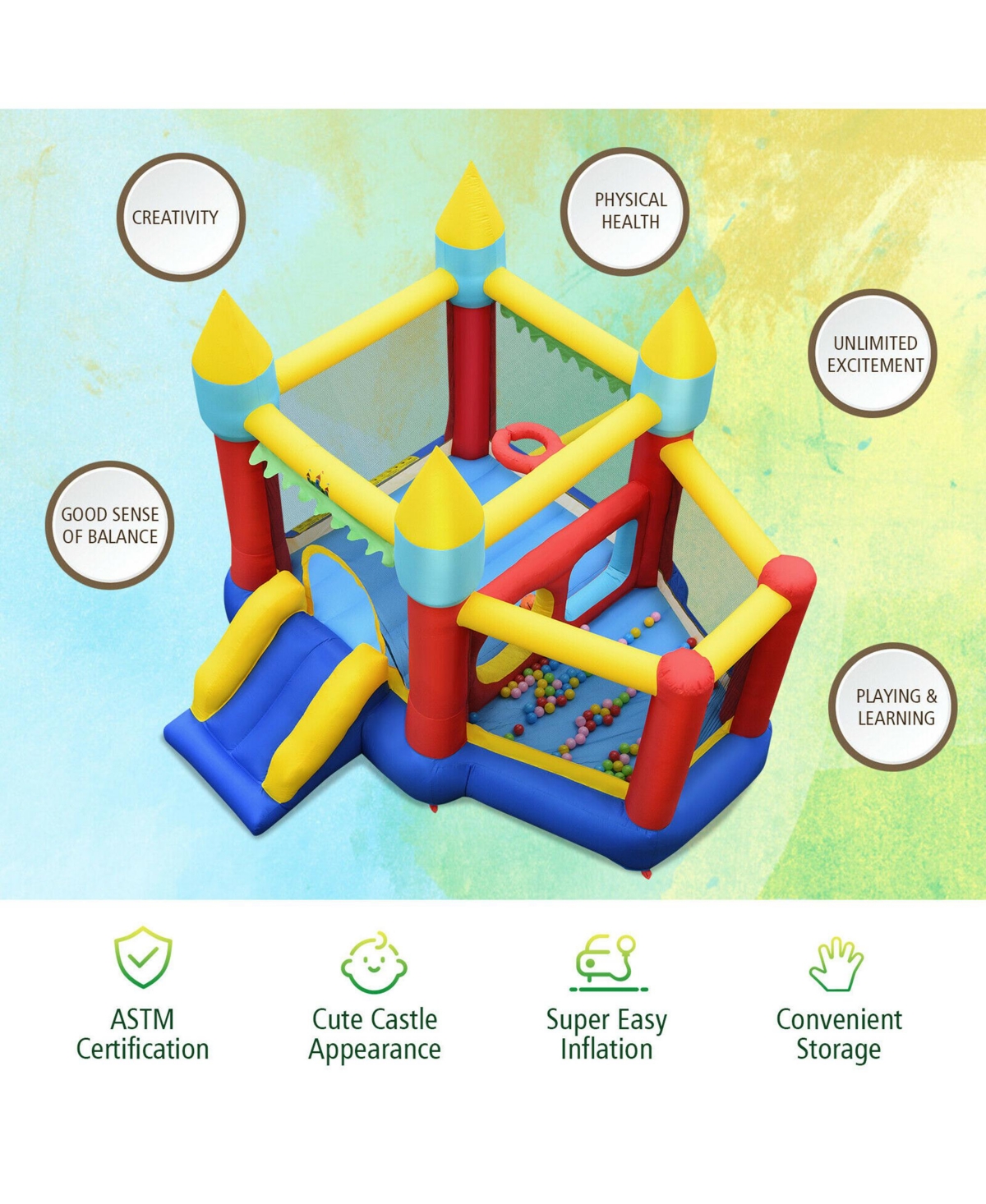 Gymax Inflatable Bounce House Slide Jumping Castle w/ Tunnels Ball Pit & 480W Blower