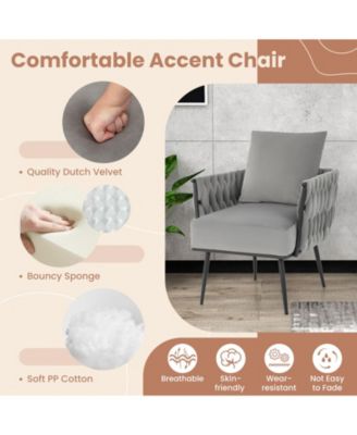 Modern Dutch Velvet Accent Chair and Ottoman Set with Weaved Back and Arms