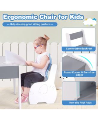 4-in-1 Wooden Activity Kids Table and Chairs with Storage and Detachable Blackboard