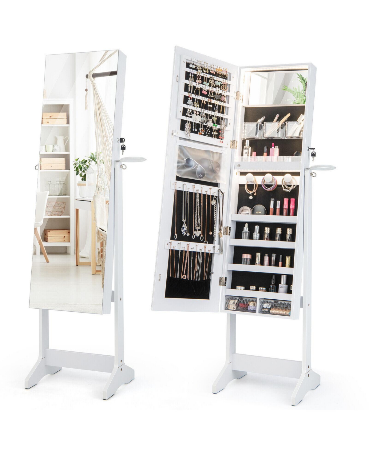 Gouun Freestanding Jewelry Cabinet with Full Length Hd Mirror