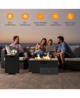 32 x 20 Inch Propane Rattan Fire Pit Table Set with Side Table Tank and Cover