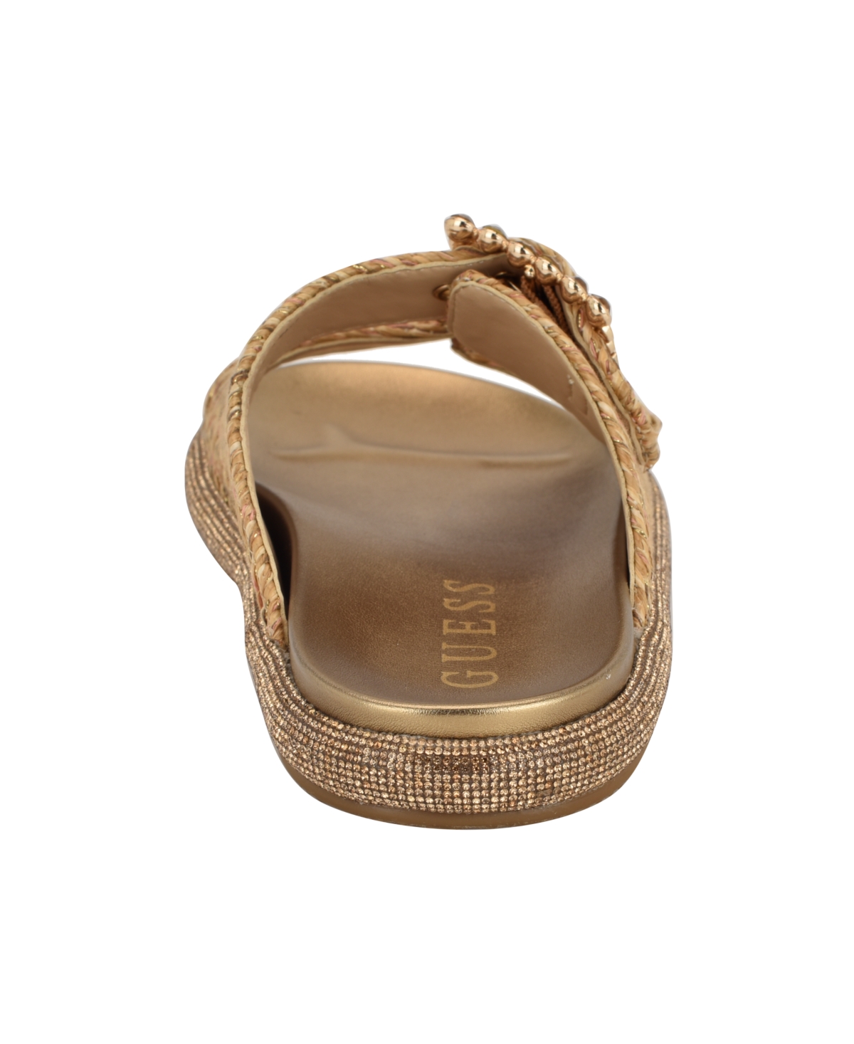 Guess Women's Funzya Embellished Double Band Footbed Sandals In Light Natural Straw,raffia