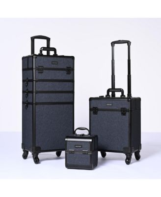 Byootique 3-Piece Makeup Train Cases Cosmetic Organizer Kit - Rococo blue