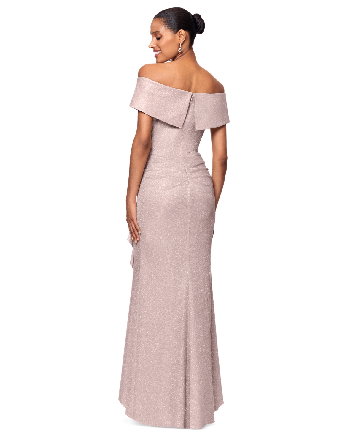 XSCAPE PETITE SWEETHEART-NECK OFF-THE-SHOULDER GOWN 