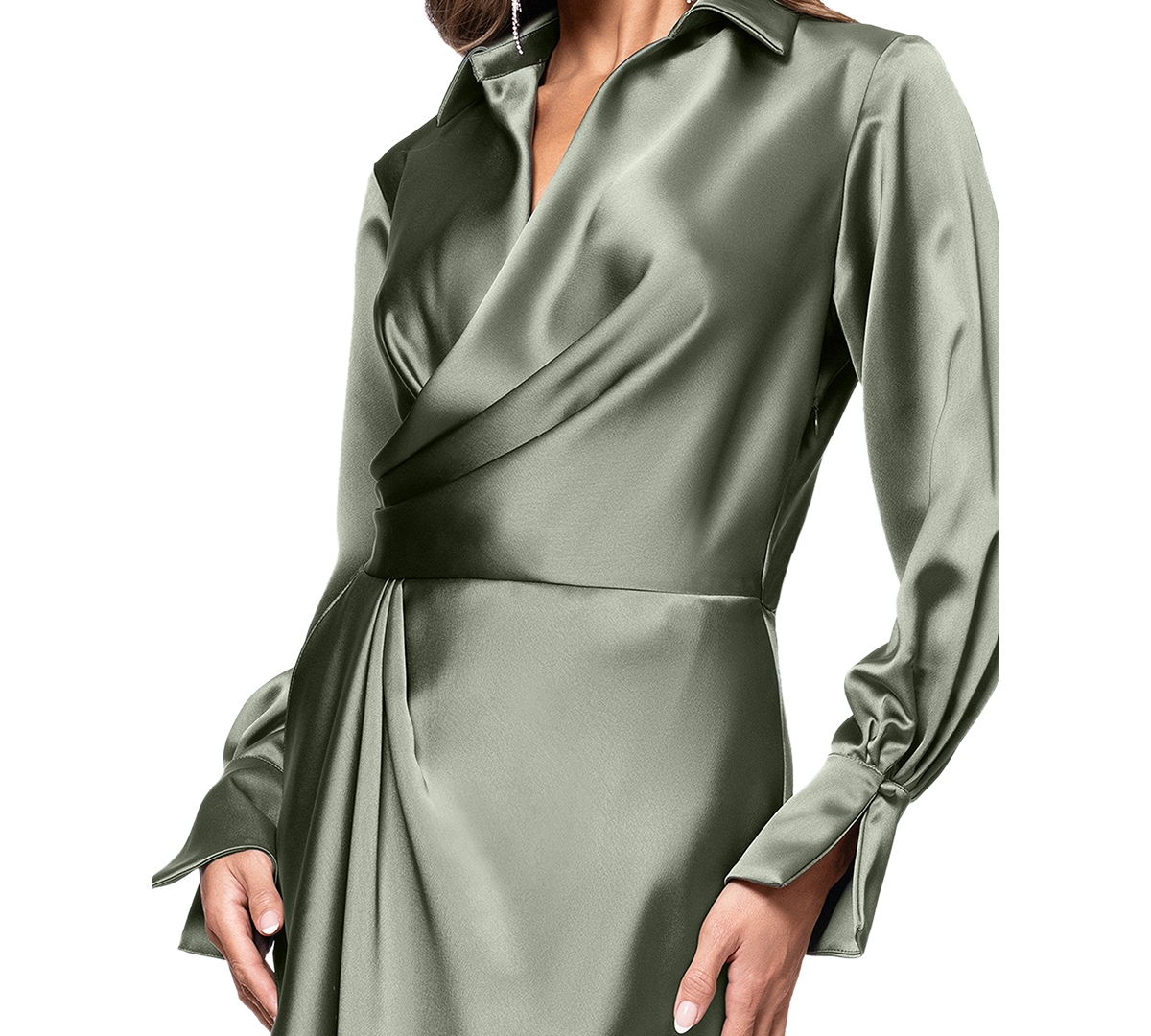 Xscape Women's Satin Shirtdress Gown In Olive
