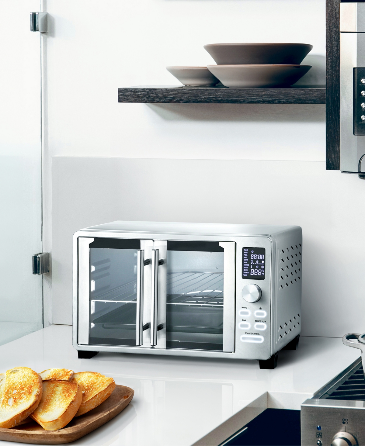 Megachef 25 Liter Electric French Door Countertop Oven With Rotisserie Set In Silver