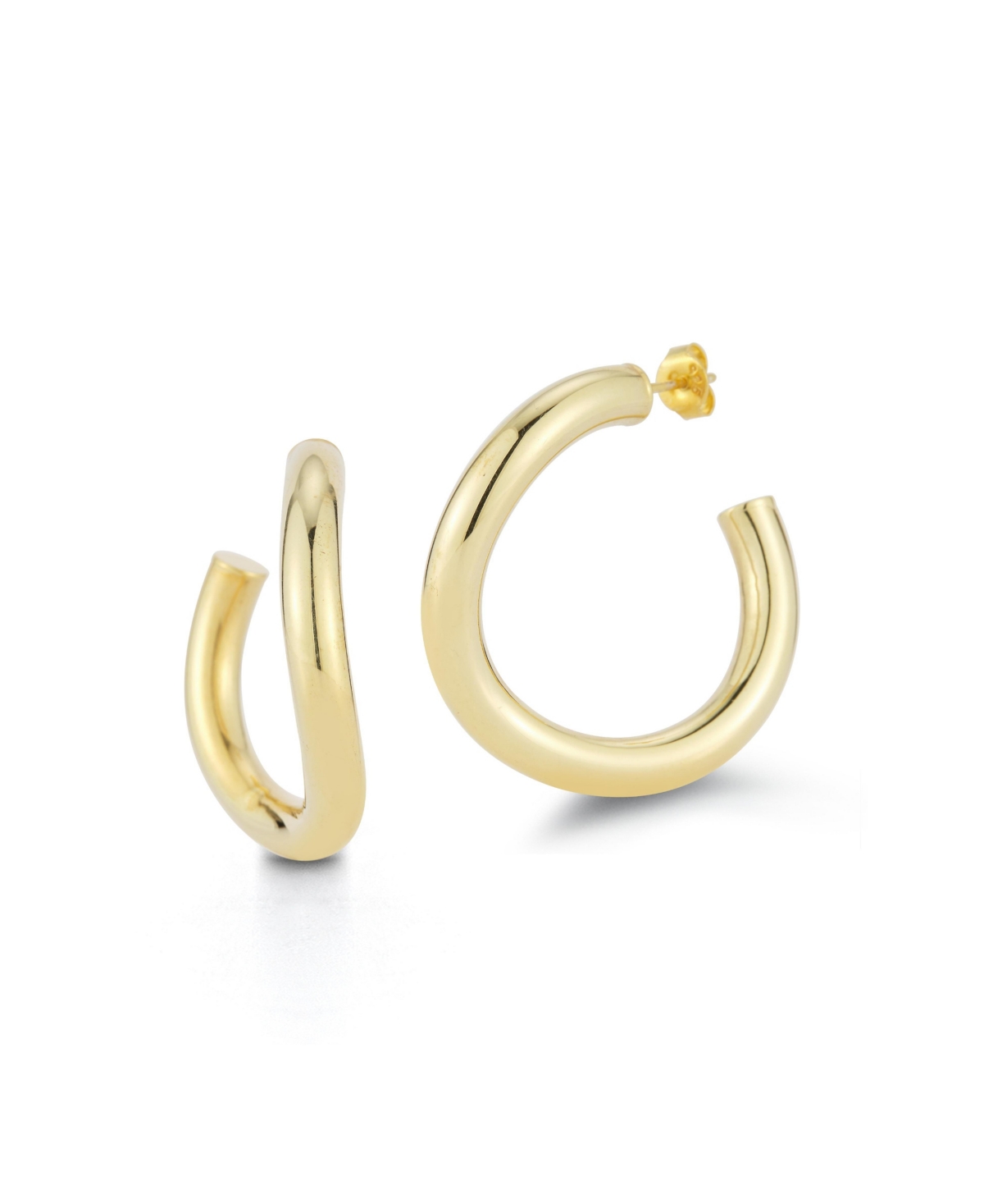 14K Gold Plated Sterling Silver Large Bold Wave Tube Hoops - Gold