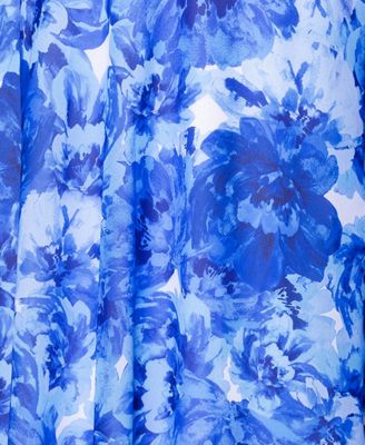 Plus Size V-Neck Printed-Metallic A-Line Gown