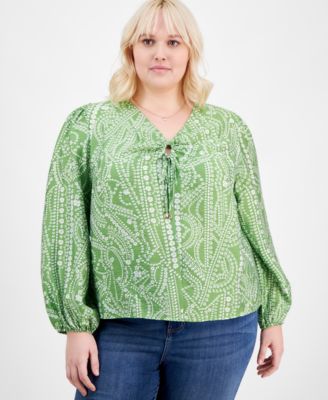 I.N.C. International Concepts - Plus Size Long-Sleeve Keyhole Blouse