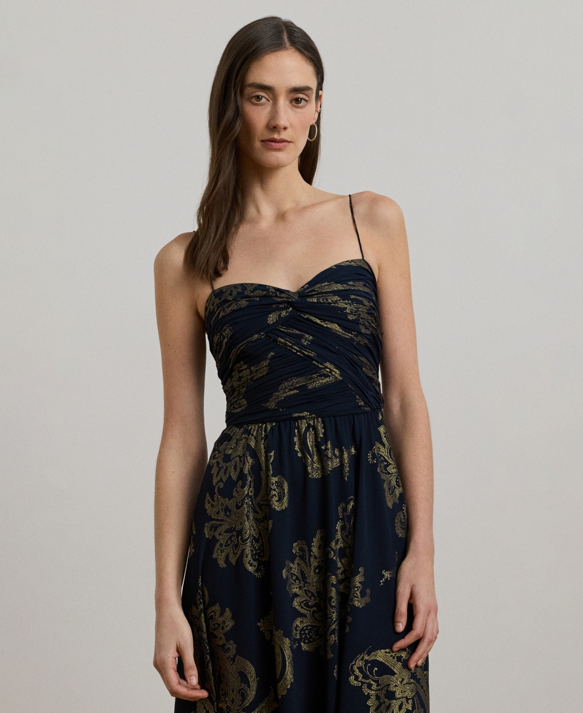 Shop Ralph Lauren Women's Paisley Foiled Chiffon Sleeveless Gown In Navy Multi