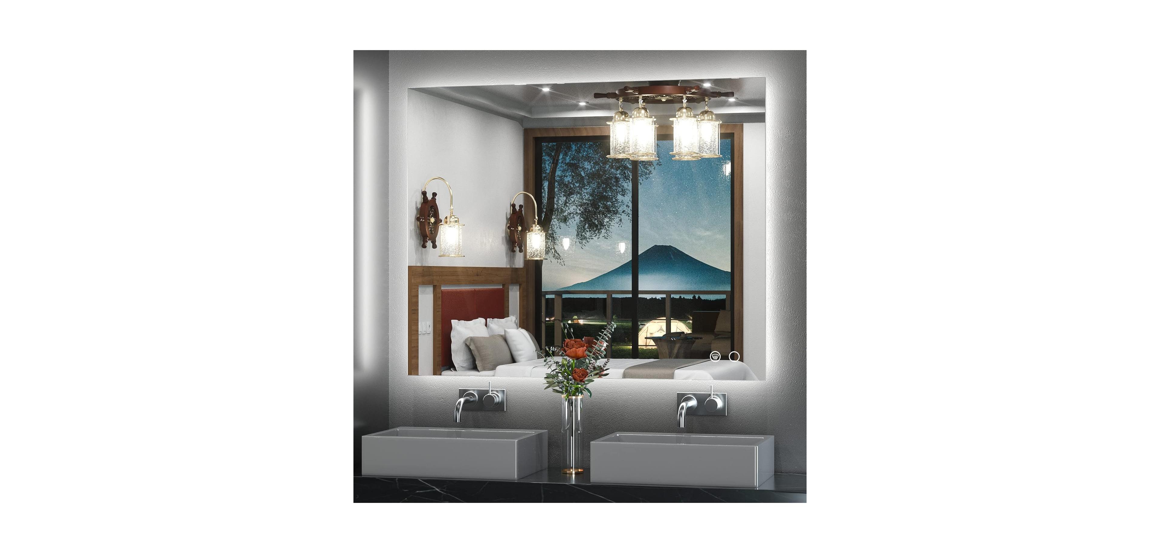 keonjinn Led Backlit Lighted Bathroom Vanity Mirror Wall Mirror Dimmable Light 3 Color Adjust