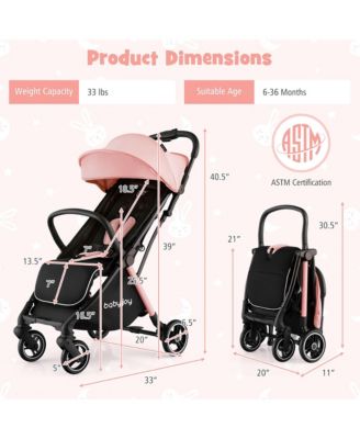 Portable Baby Stroller One-Hand Fold Pushchair W/ Aluminum Frame