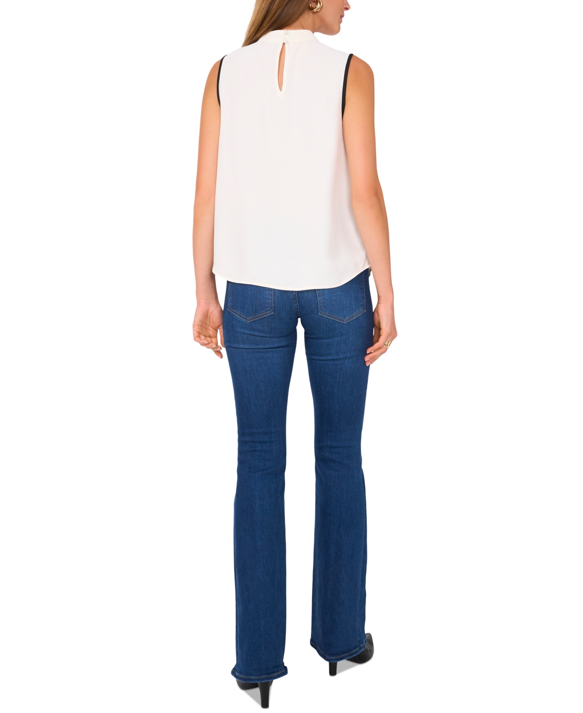 Vince Camuto Contrast Detail Cowl Neck Tank In New Ivory