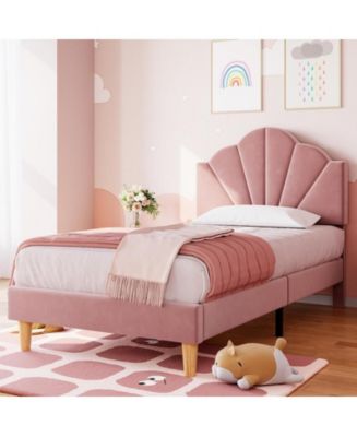 gaomon Twin Pink Bed Frame, Twin Velvet Upholstered Bed