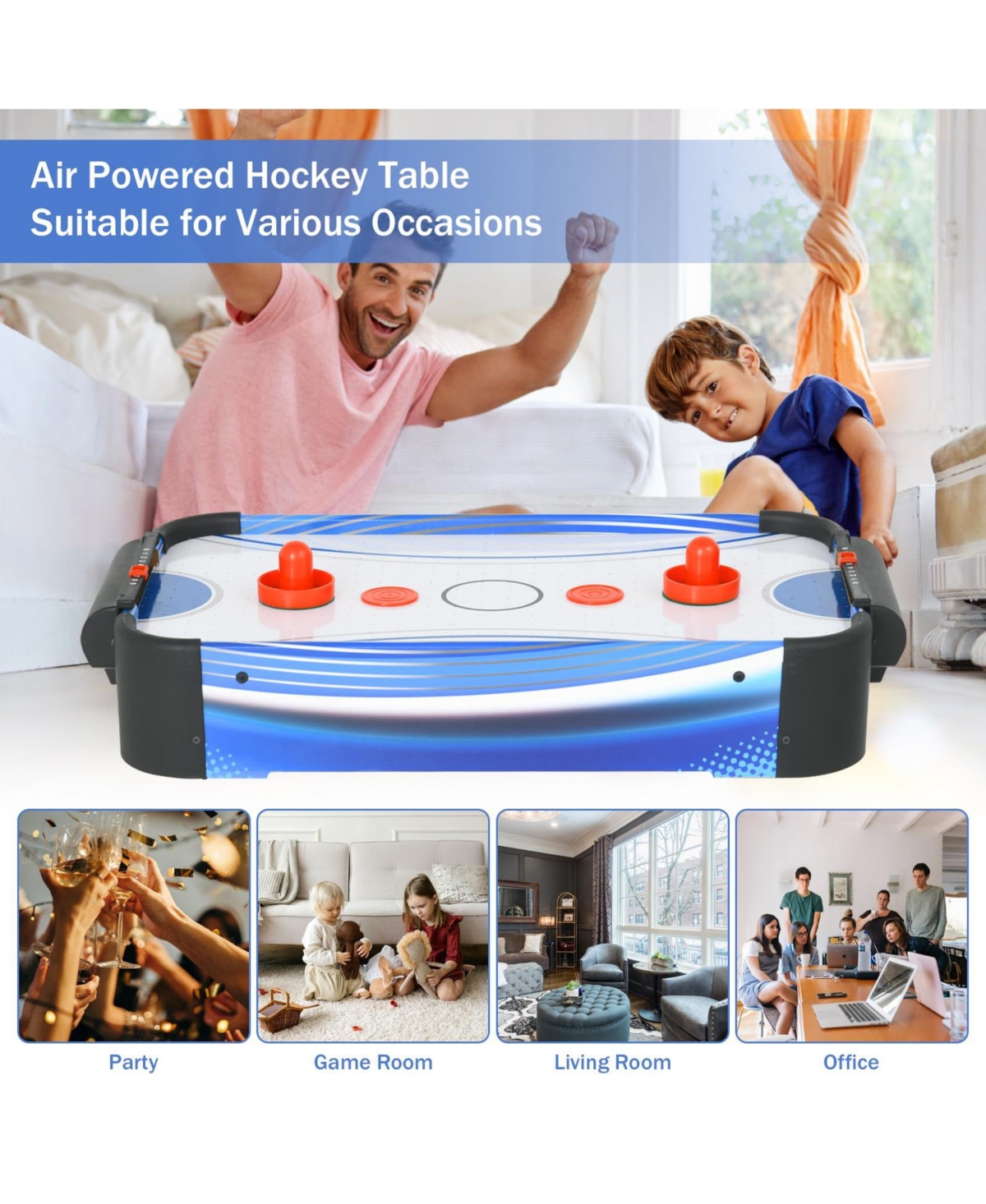 Inolait Mini Tabletop Air Hockey Game with Electric Motor Fan, 2 Pushers and 2 Air Hockey Pucks