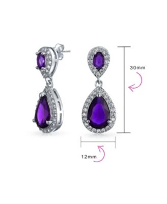 Pave CZ Halo Pear Shaped Teardrop Drop Statement Earrings Silver Plated Brass