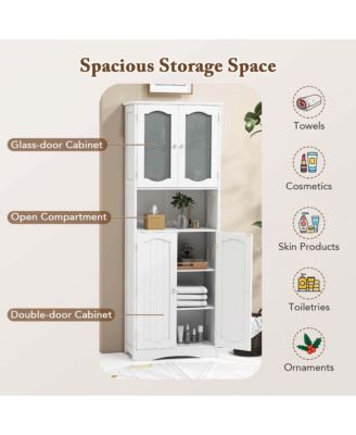 64.5" MDF Bathroom Cabinet with Tempered Glass Doors and Adjustable Shelves