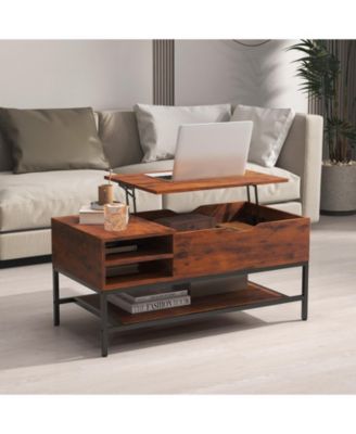 Lift Top Table with Hidden Compartment and Removable Storage Shelf