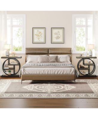 End Table Set of 2, 4-Tier Narrow Side Table, Wood Small Sofa Side Table, Industrial Bedside Table for Bedroom, Living Room