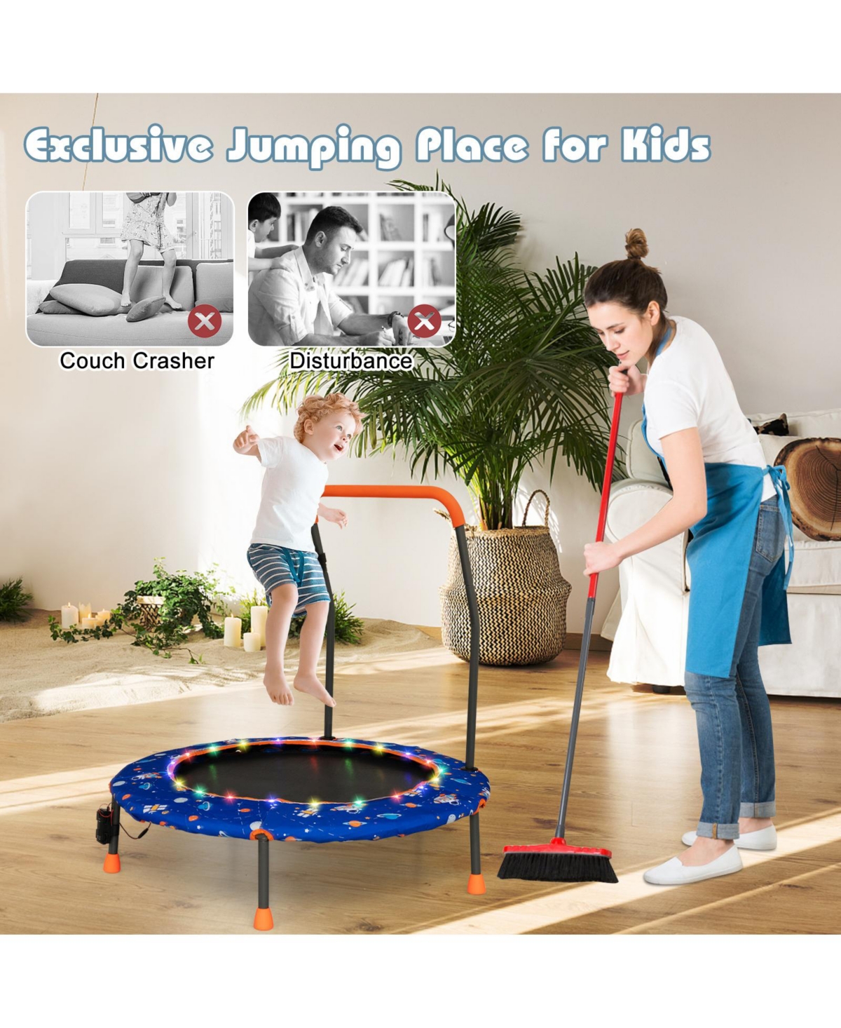 Gouun Mini Trampoline with Colorful Led Lights andtooth Speaker