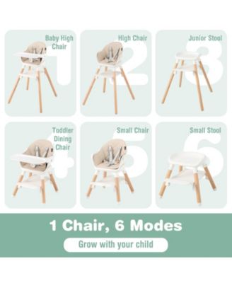 6 in 1 Convertible Highchair with Safety Harness and Removable Tray