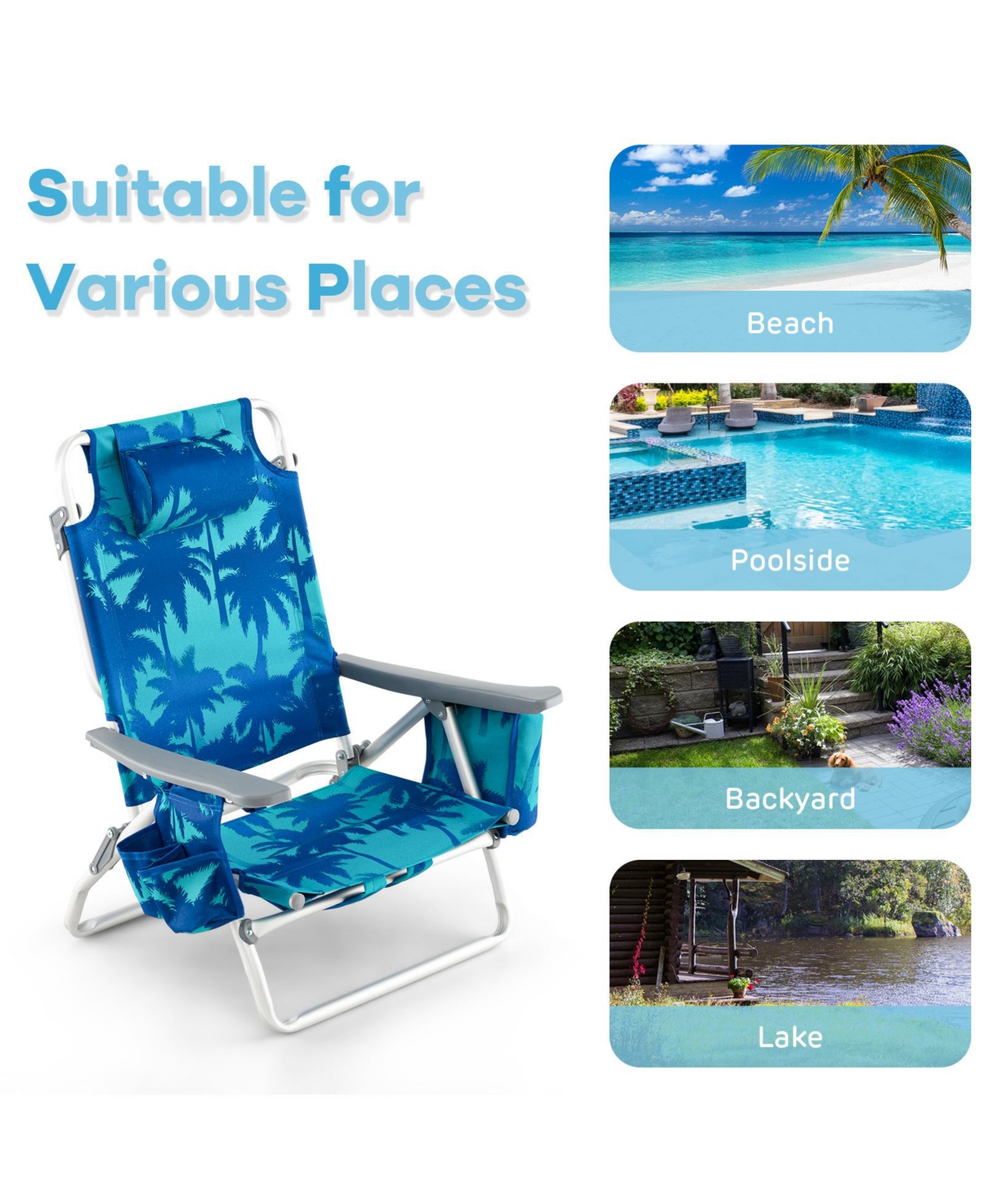 Gouun 2 Packs 5-Position Outdoor Folding Backpack Beach Table Chair Reclining Chair Set