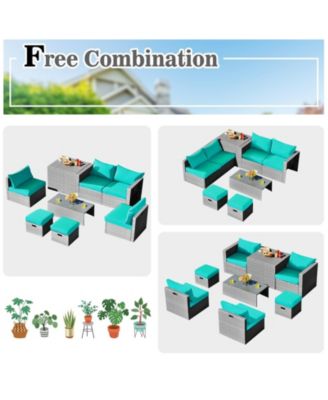 8 Pieces Patio Rattan Furniture Set with Storage Waterproof Cover and Cushion