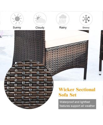 4 Pieces Comfortable Outdoor Rattan Sofa Set with Glass Table