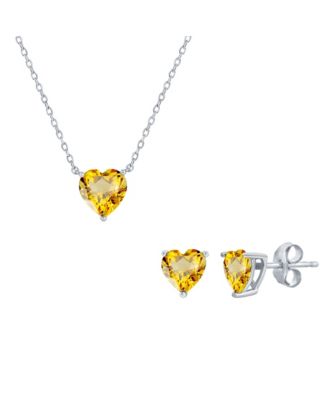 Sterling Silver, Heart Crystal Earring & Necklace Set
