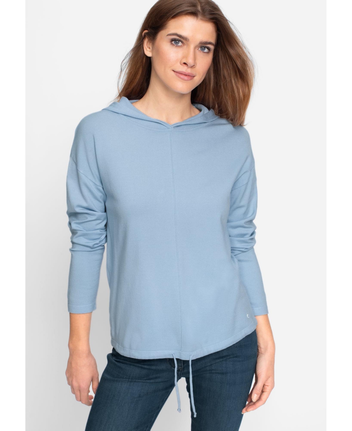 Women's Fine Gauge Sweater Hoodie - Lt blue