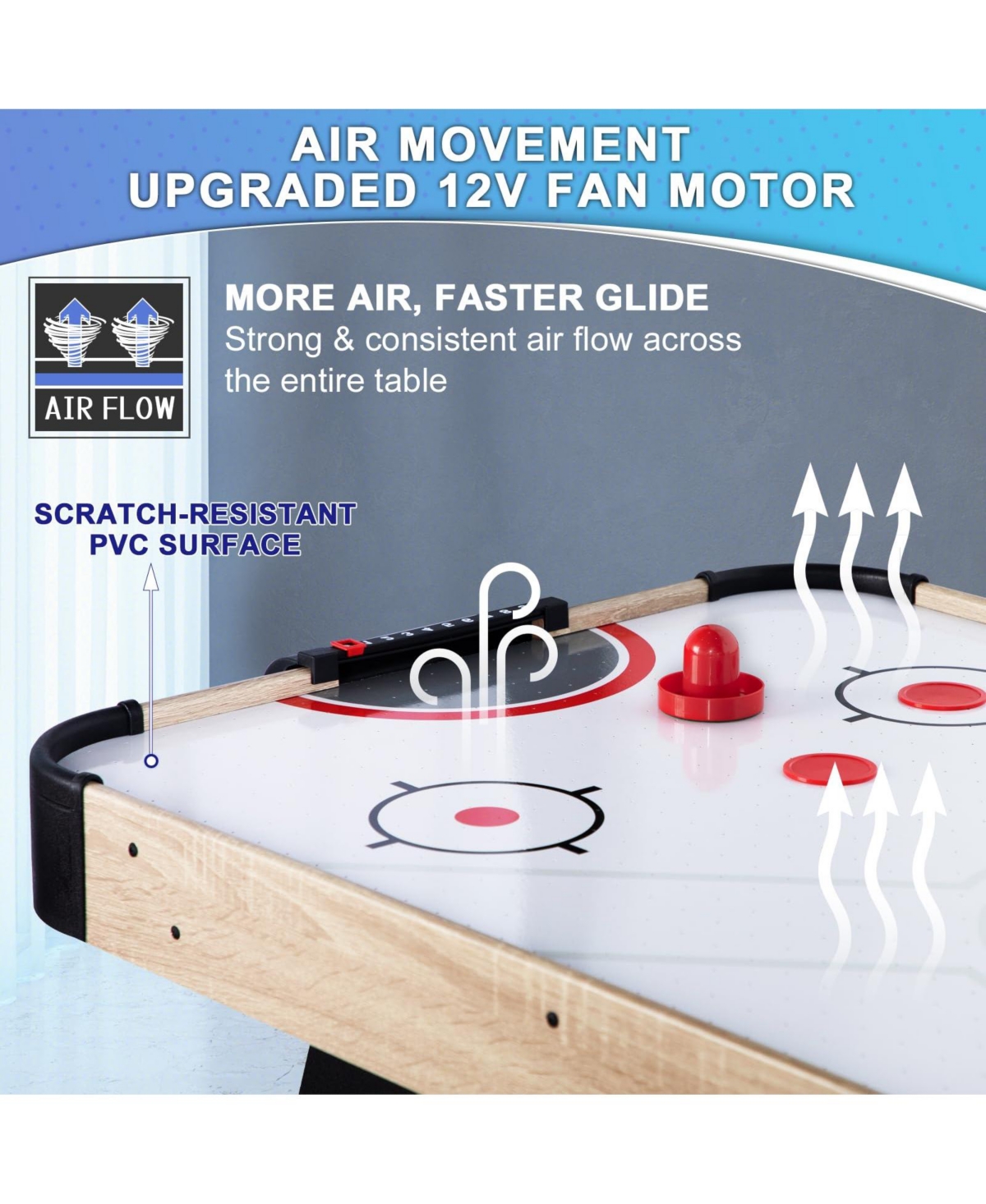 Sugift Air Hockey Table, Indoor Powered Hockey Game Table with 2 Pucks, 2 Pushers -khaki