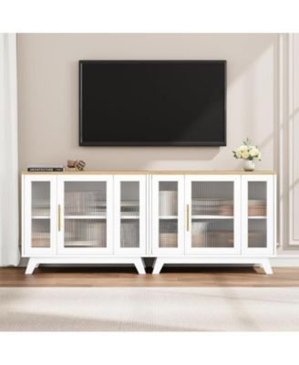 Buffet Storage Cabinet with Fluted Glass Door, 36" Modern Sideboard Cabinet with 2-Tier Storage, Accent Cabinet for Kitchen Dining Living Room, White Top