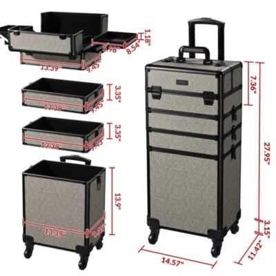 4in1 Rolling Makeup Train Case Cosmetic Organizer Rococo Coral