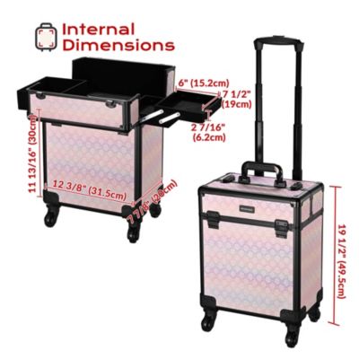 Rolling Makeup Train Case Cosmetic Trolley Organizer Blush ForgetMeNot