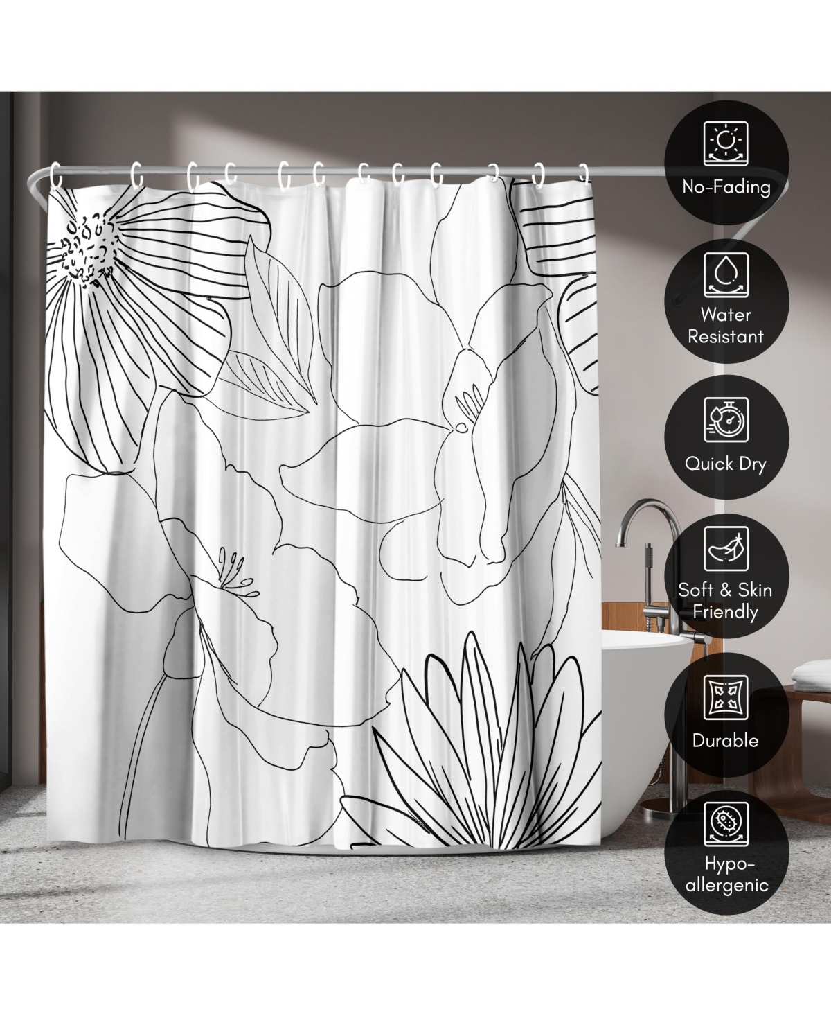 Americanflat 71x74 Delicate Lines Shower Curtain - 100% Polyester Shower Curtain