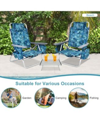 2 Packs 5-Position Outdoor Folding Backpack Beach Table Chair Reclining Chair Set